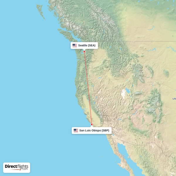 Seattle - San Luis Obispo direct flight map