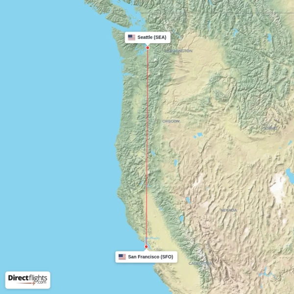 Seattle - San Francisco direct flight map