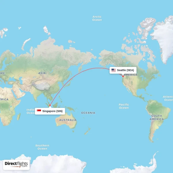 Seattle - Singapore direct flight map
