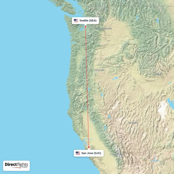 Seattle - San Jose direct flight map