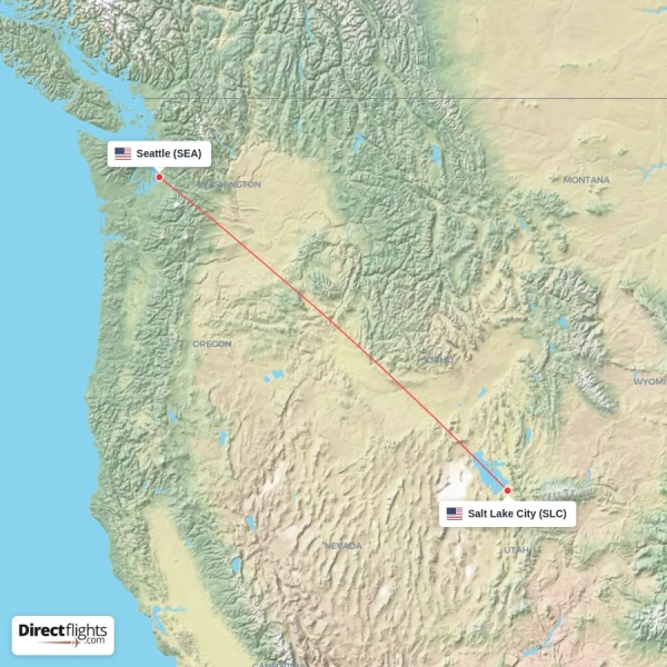 Seattle - Salt Lake City direct flight map