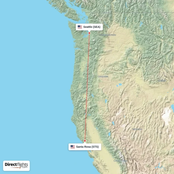 Seattle - Santa Rosa direct flight map