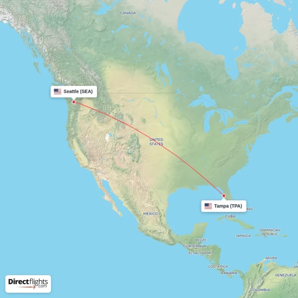Seattle - Tampa direct flight map
