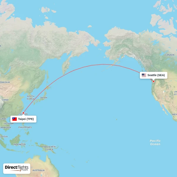 Seattle - Taipei direct flight map