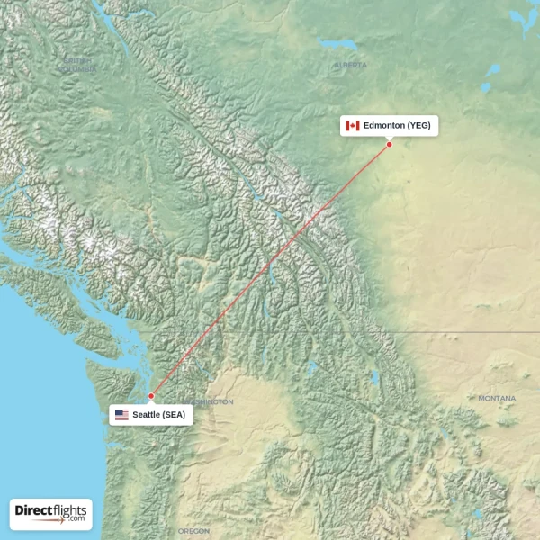 Seattle - Edmonton direct flight map
