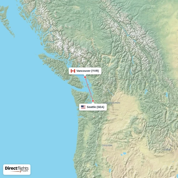 Seattle - Vancouver direct flight map