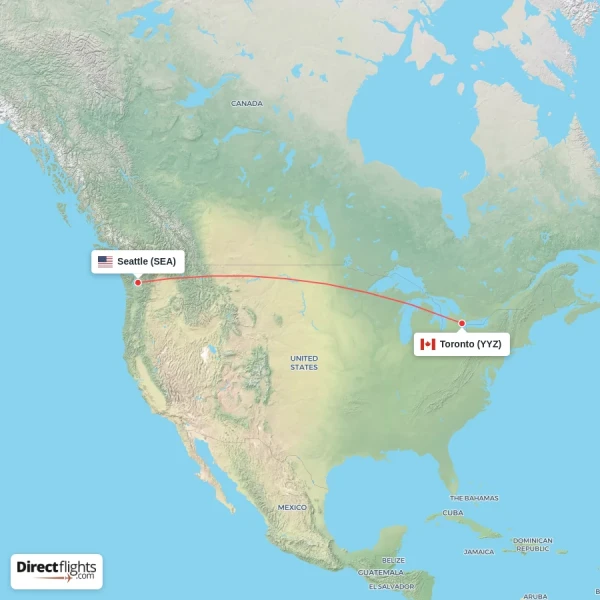 Seattle - Toronto direct flight map