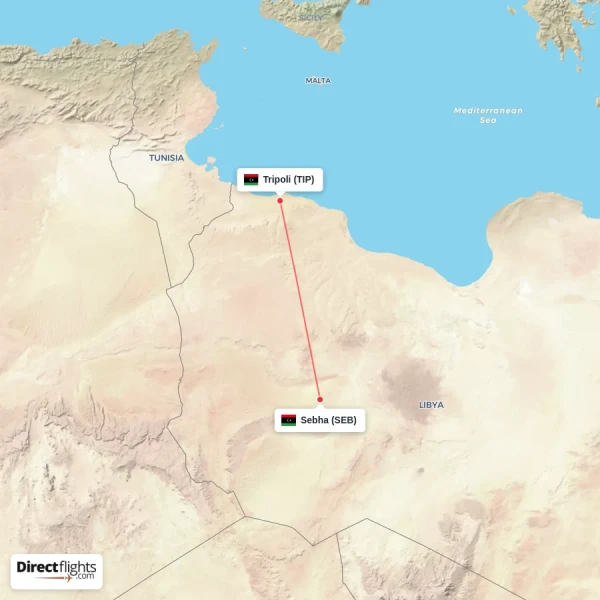 Sebha - Tripoli direct flight map