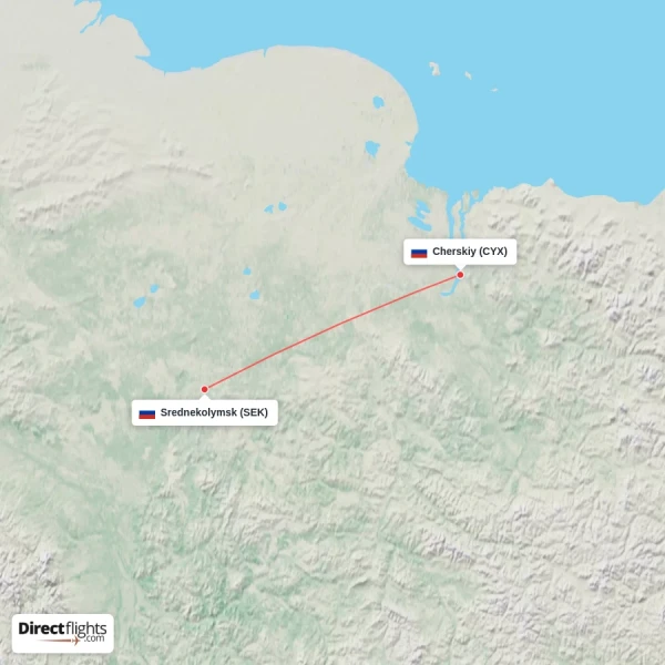 Srednekolymsk - Cherskiy direct flight map