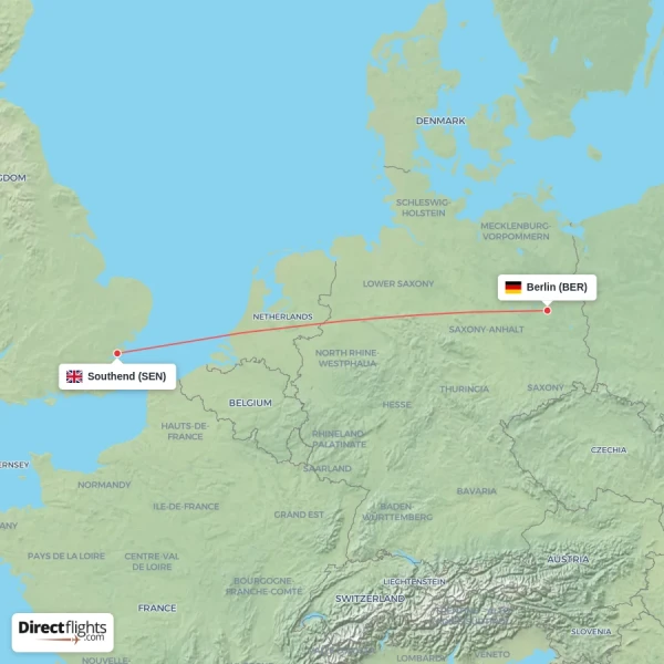 Southend - Berlin direct flight map