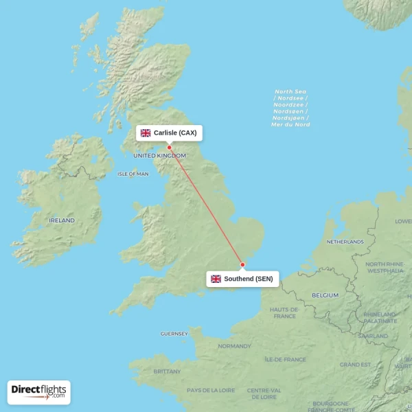 Southend - Carlisle direct flight map