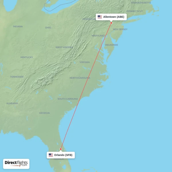 Orlando - Allentown direct flight map