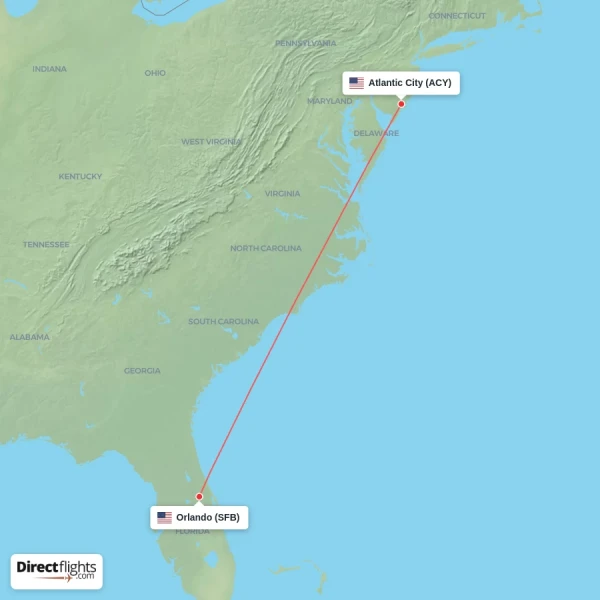 Orlando - Atlantic City direct flight map
