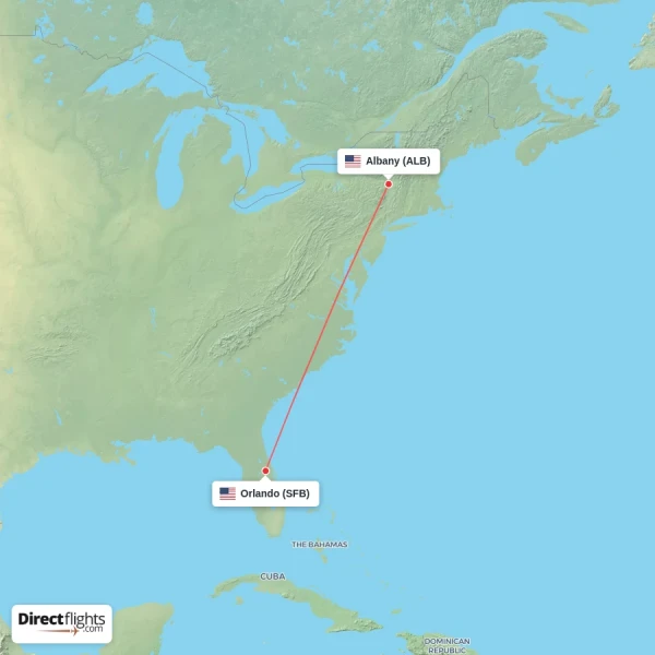Orlando - Albany direct flight map