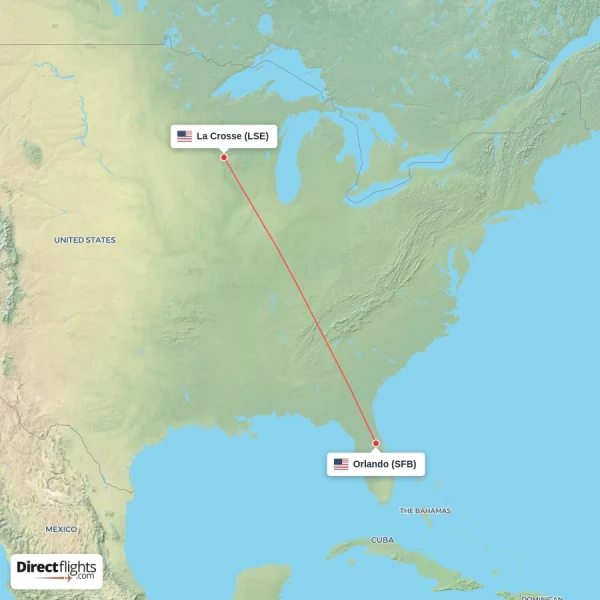 Orlando - La Crosse direct flight map
