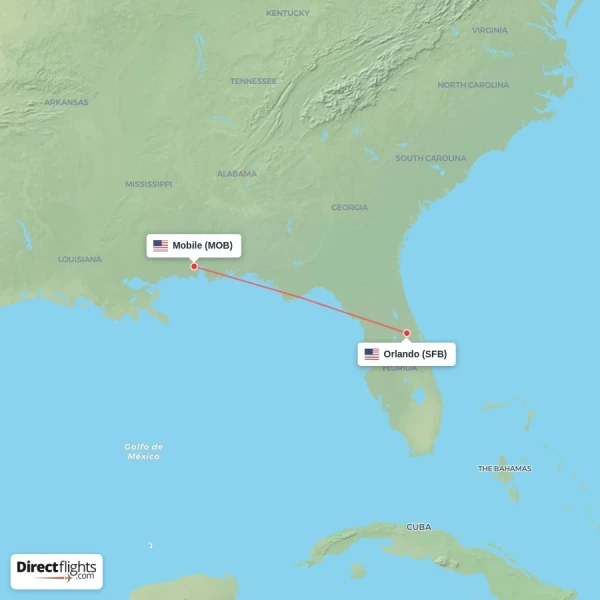 Orlando - Mobile direct flight map