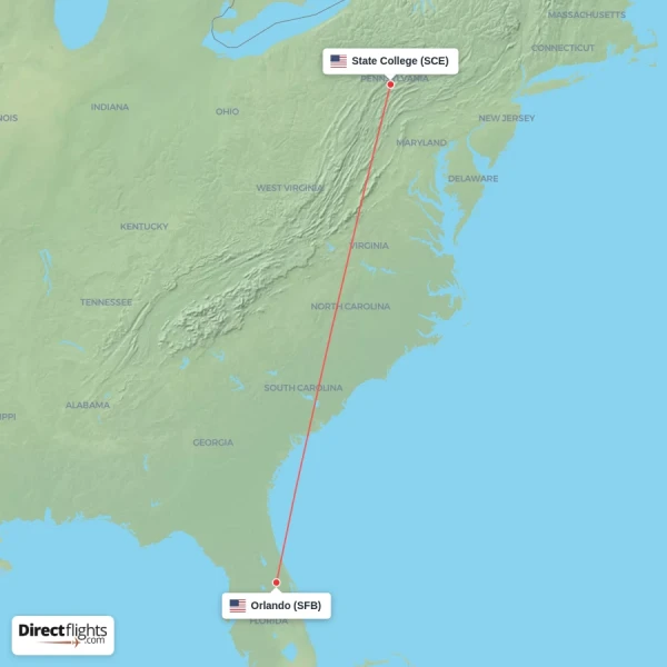 Orlando - State College direct flight map