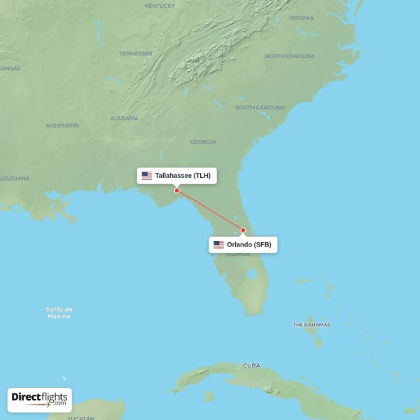 Orlando - Tallahassee direct flight map