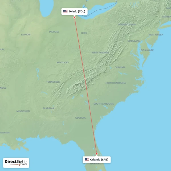 Orlando - Toledo direct flight map