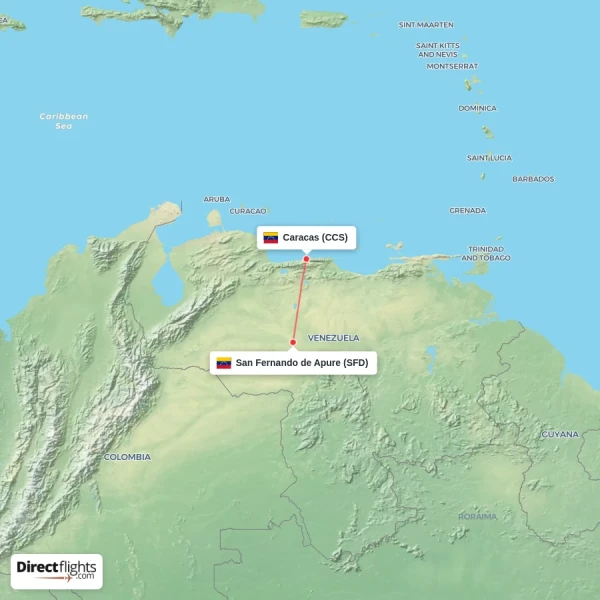 San Fernando de Apure - Caracas direct flight map