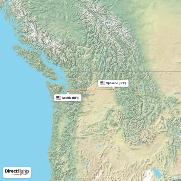Spokane - Seattle direct flight map