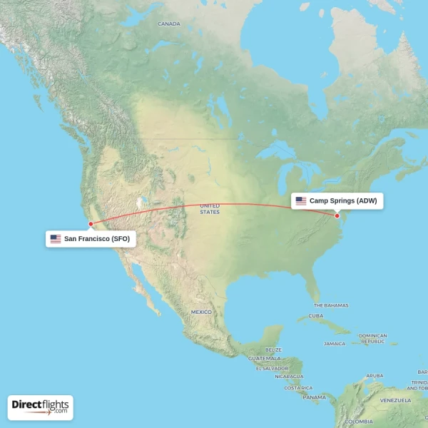 San Francisco - Camp Springs direct flight map