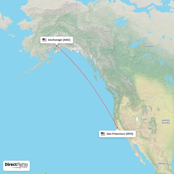San Francisco - Anchorage direct flight map