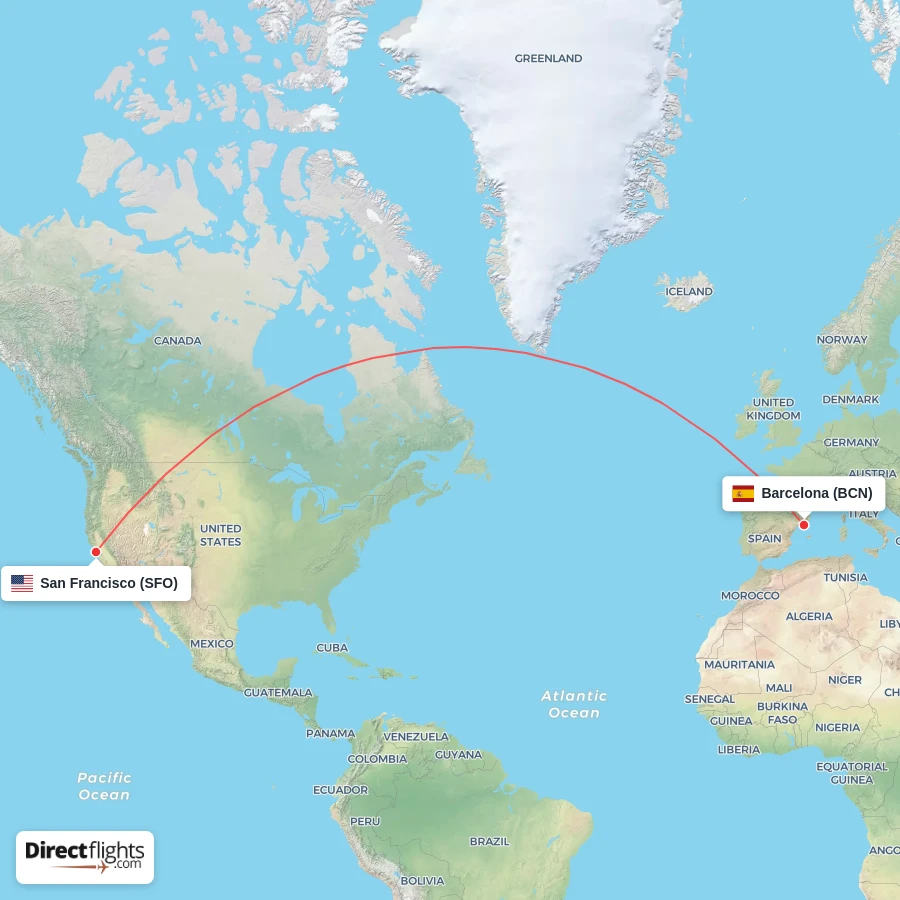 SFO - BCN route map