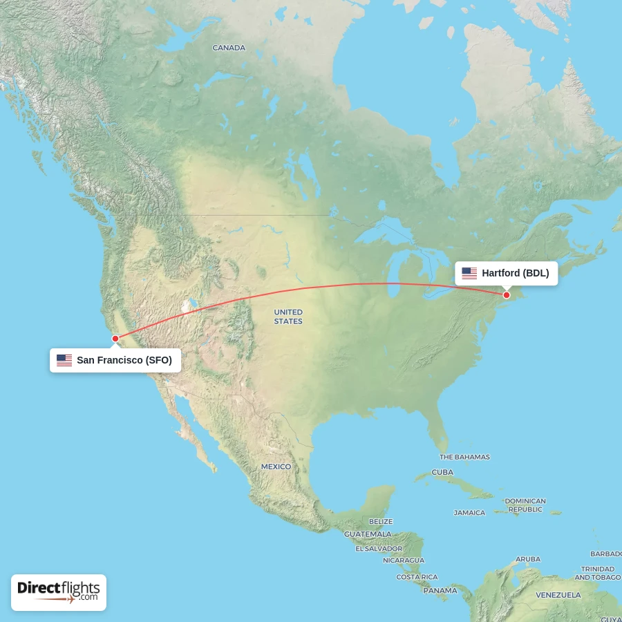 SFO - BDL route map