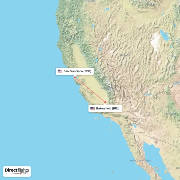 San Francisco - Bakersfield direct flight map