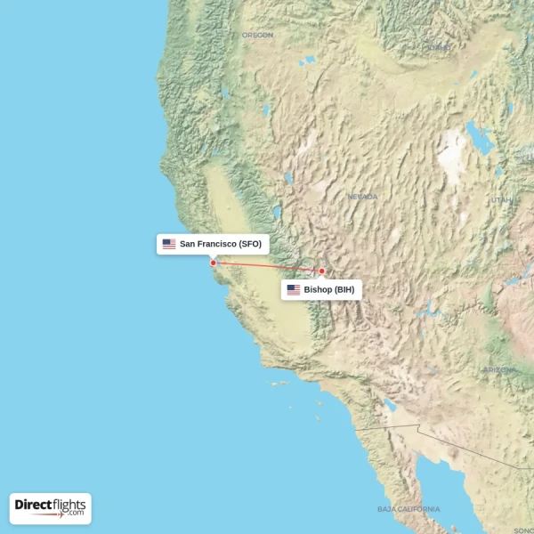 San Francisco - Bishop direct flight map