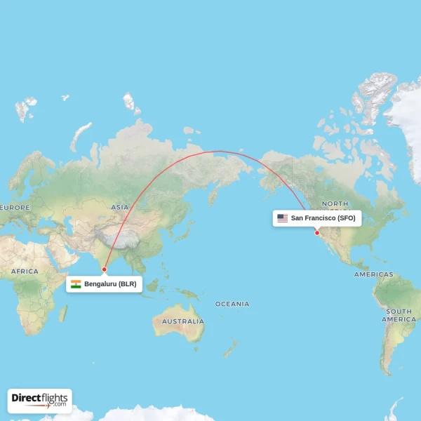 San Francisco - Bengaluru direct flight map