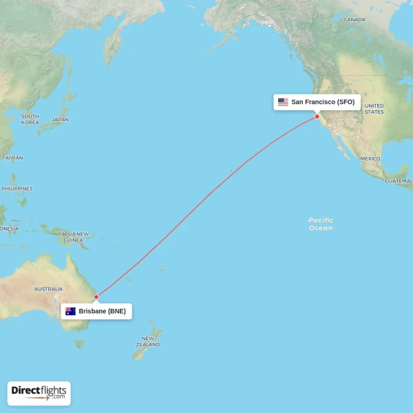 San Francisco - Brisbane direct flight map