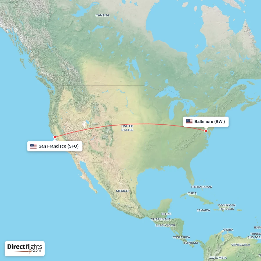 SFO - BWI route map