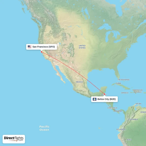 San Francisco - Belize City direct flight map