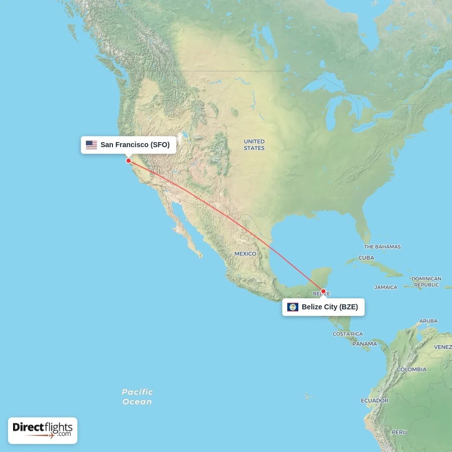 SFO - BZE route map