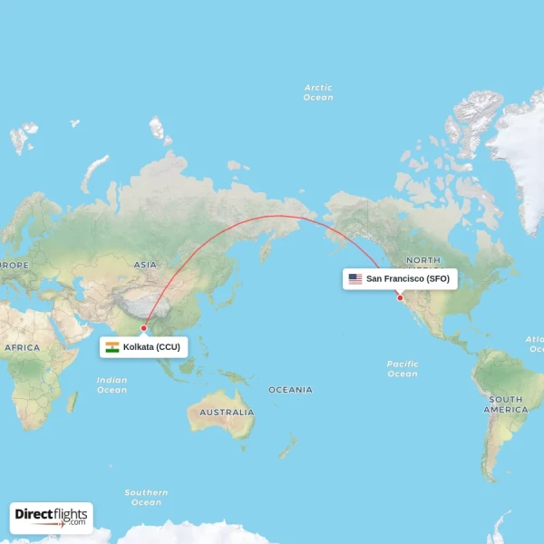 San Francisco - Kolkata direct flight map