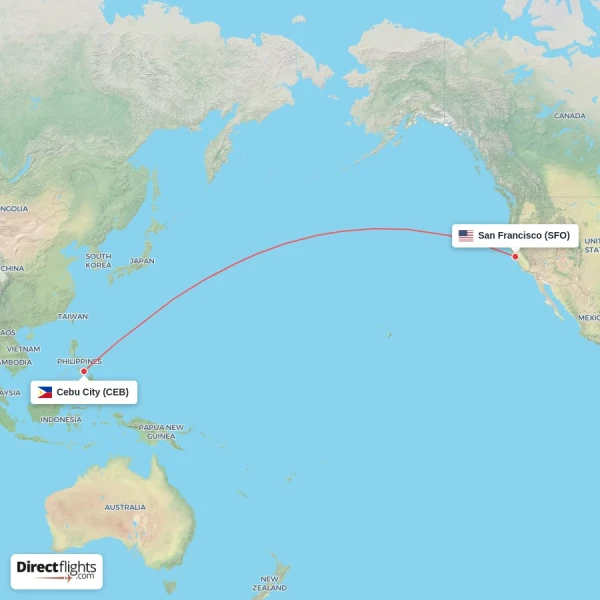 San Francisco - Cebu City direct flight map