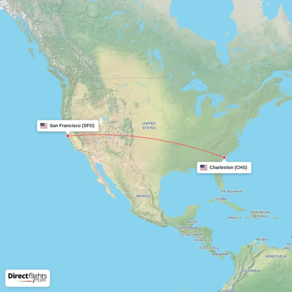 San Francisco - Charleston direct flight map