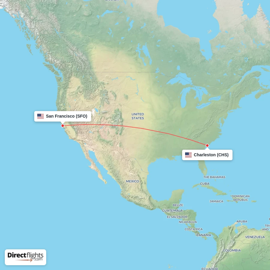 SFO - CHS route map