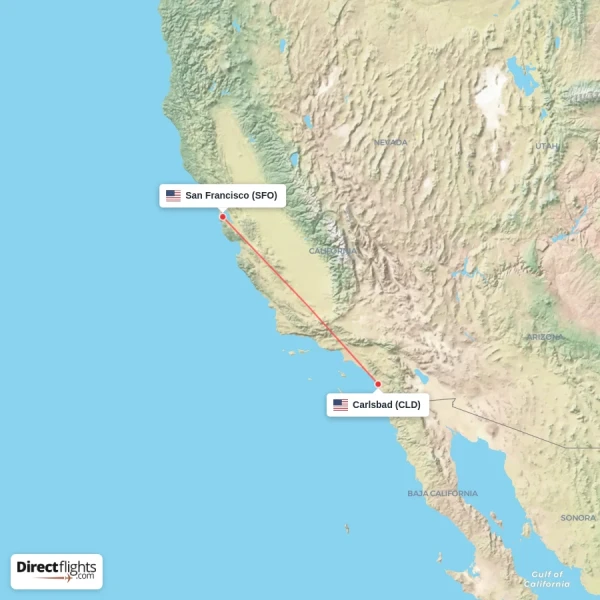 San Francisco - Carlsbad direct flight map