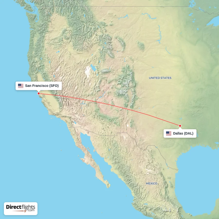 SFO - DAL route map