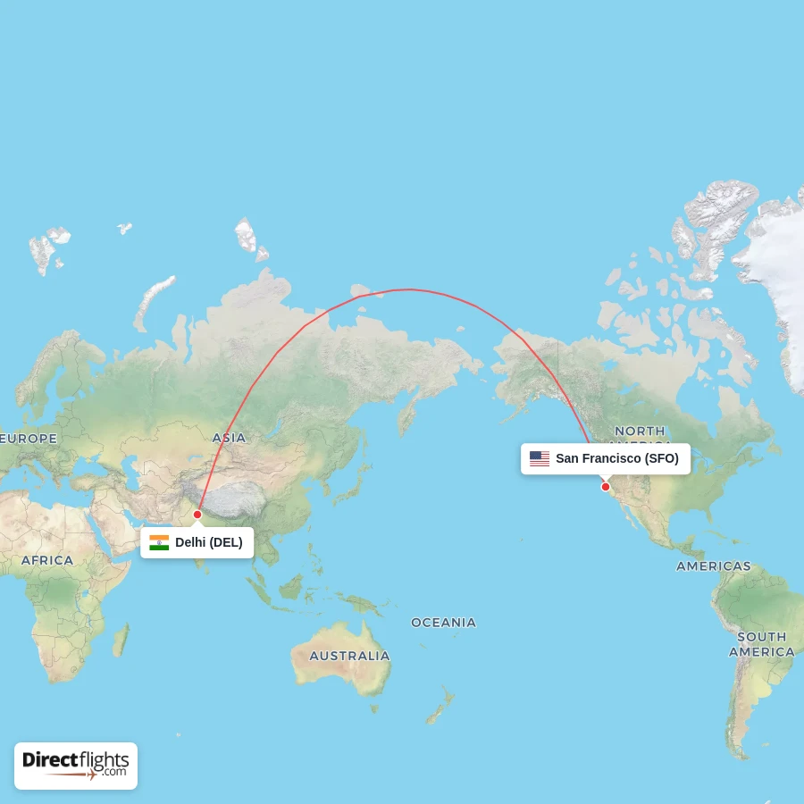 SFO - DEL route map