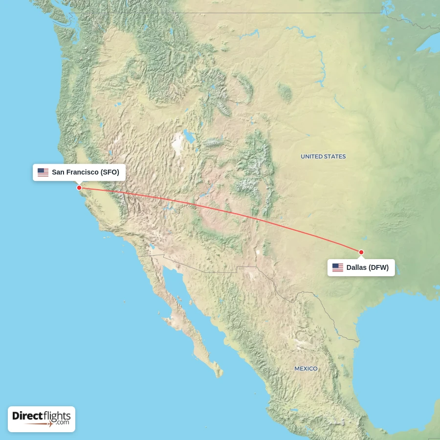 SFO - DFW route map