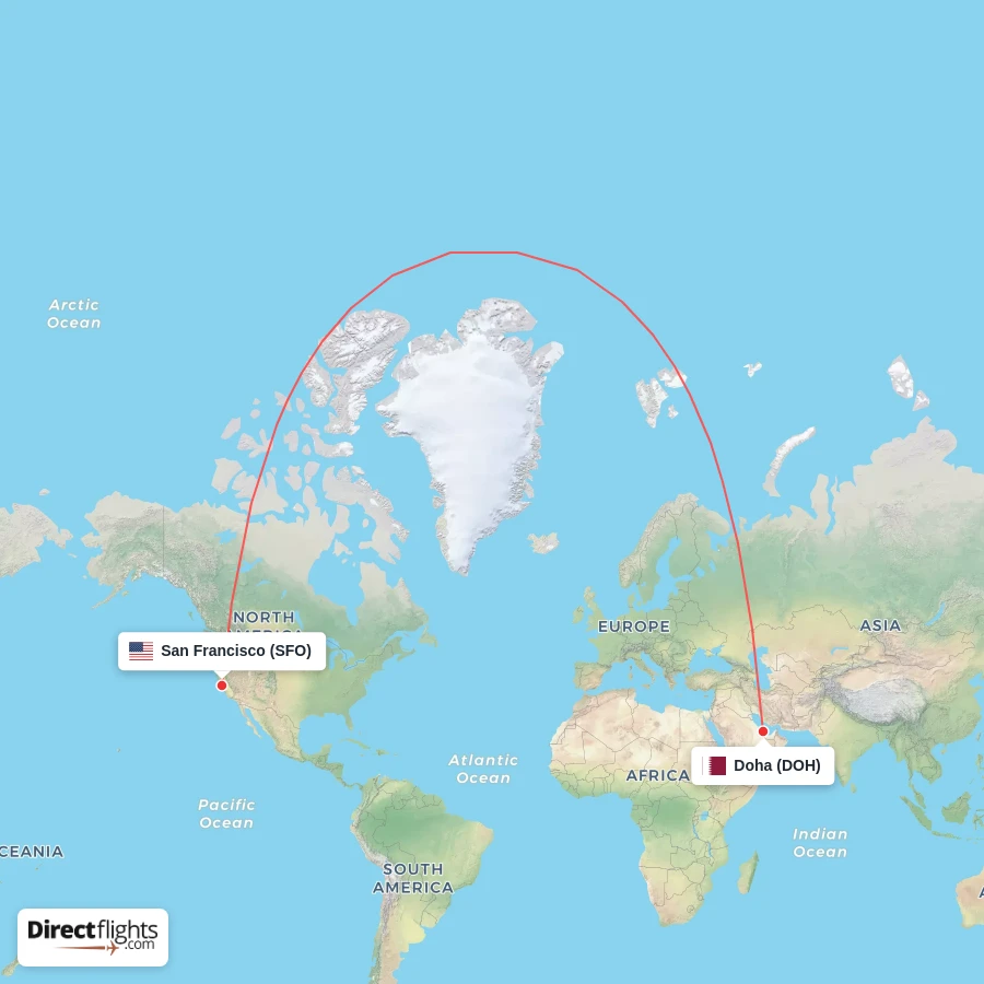 SFO - DOH route map