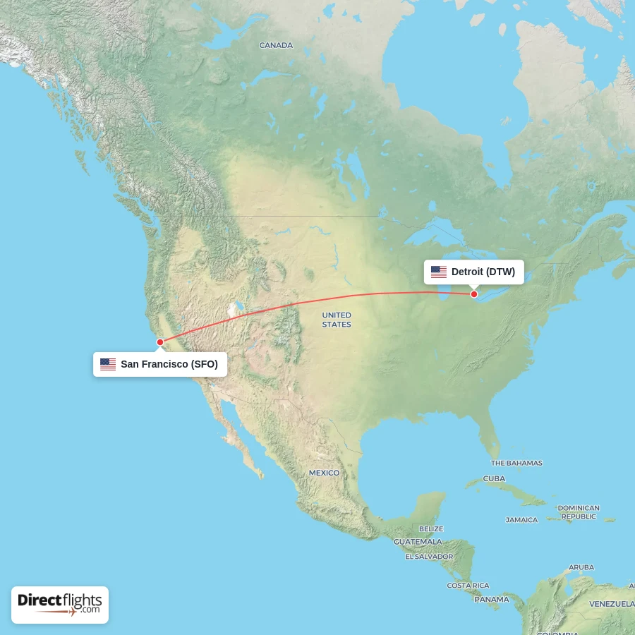 SFO - DTW route map