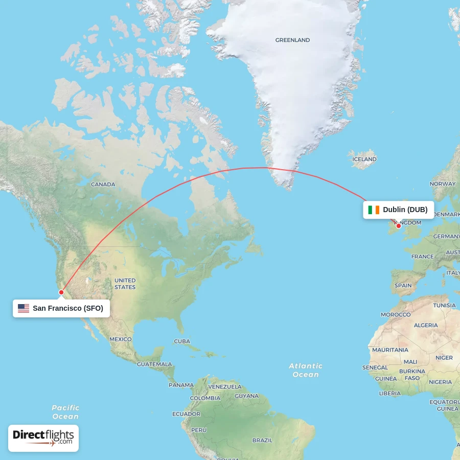 SFO - DUB route map