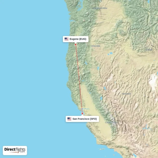San Francisco - Eugene direct flight map