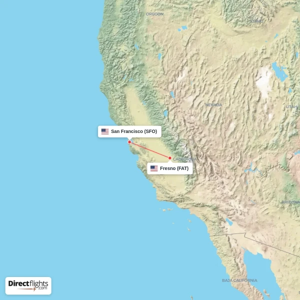 San Francisco - Fresno direct flight map