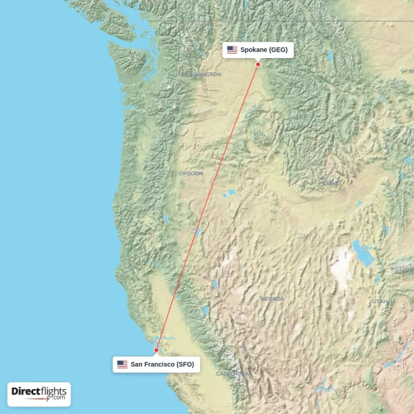 San Francisco - Spokane direct flight map
